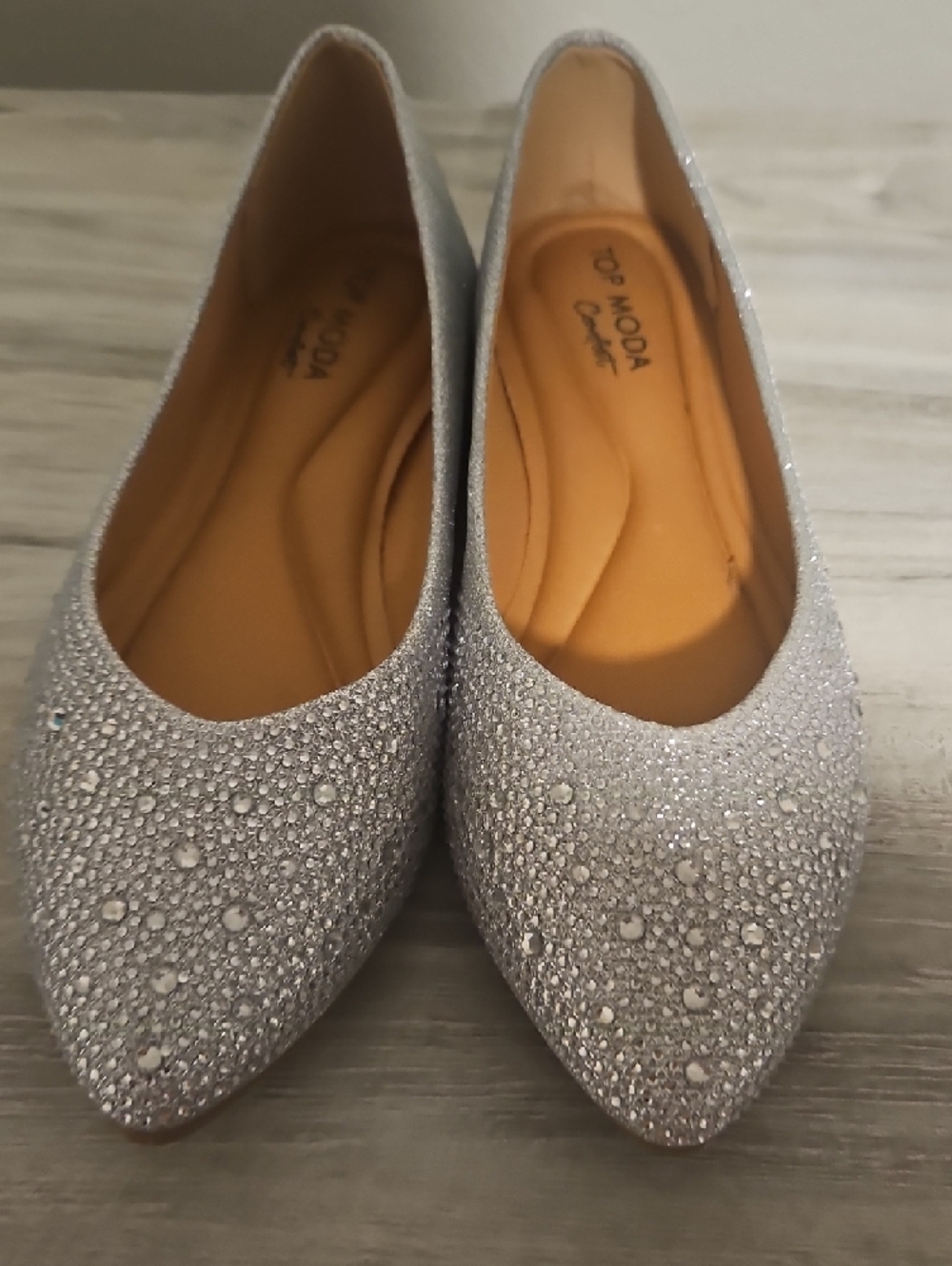 TOP Moda Silver Glitter Rhinestone Pointed Flats - Picture 2 of 5